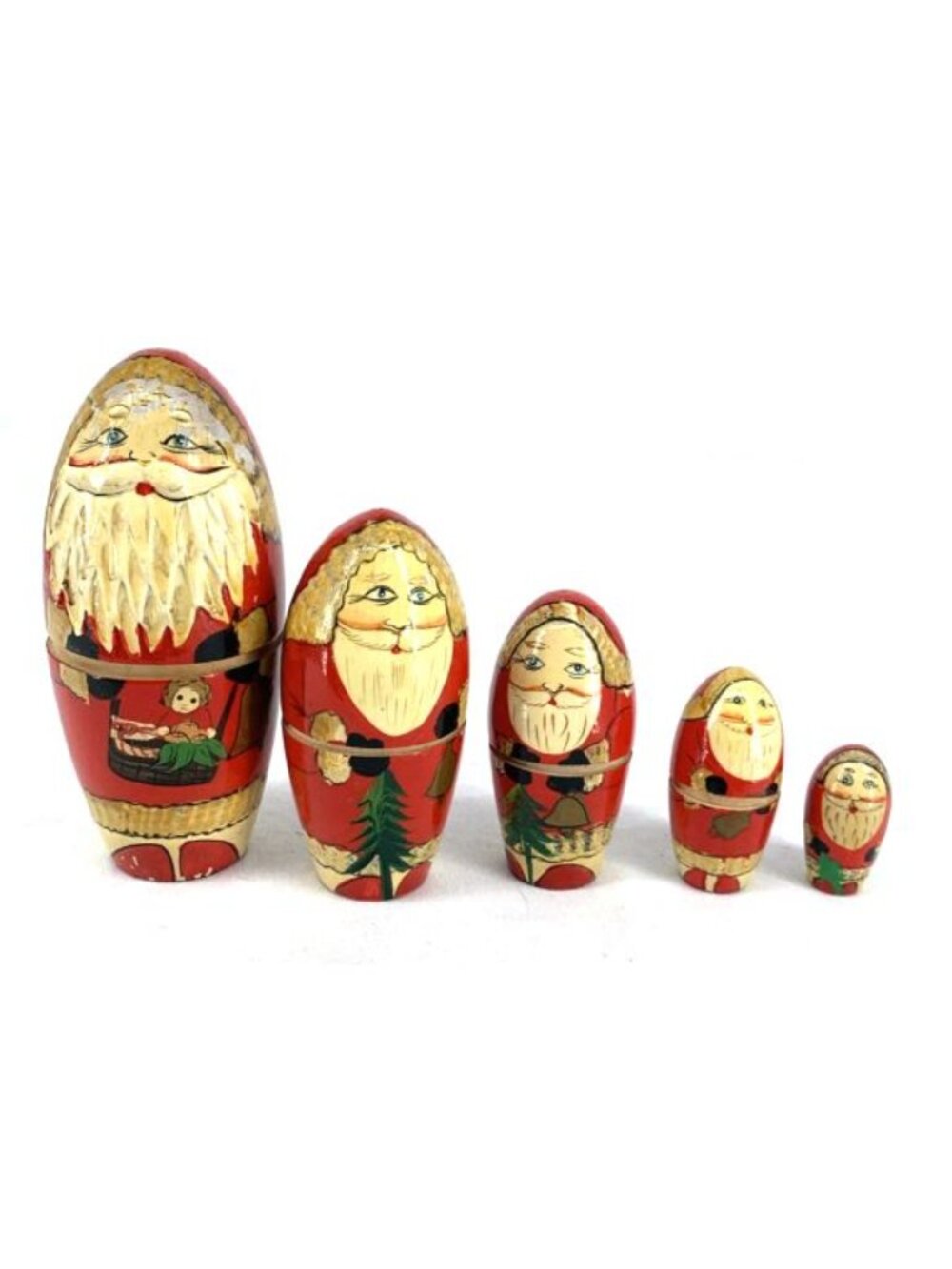 Christmas Wood Santa Claus Nesting Doll 5 Piece Set Hand Crafted 6.5"